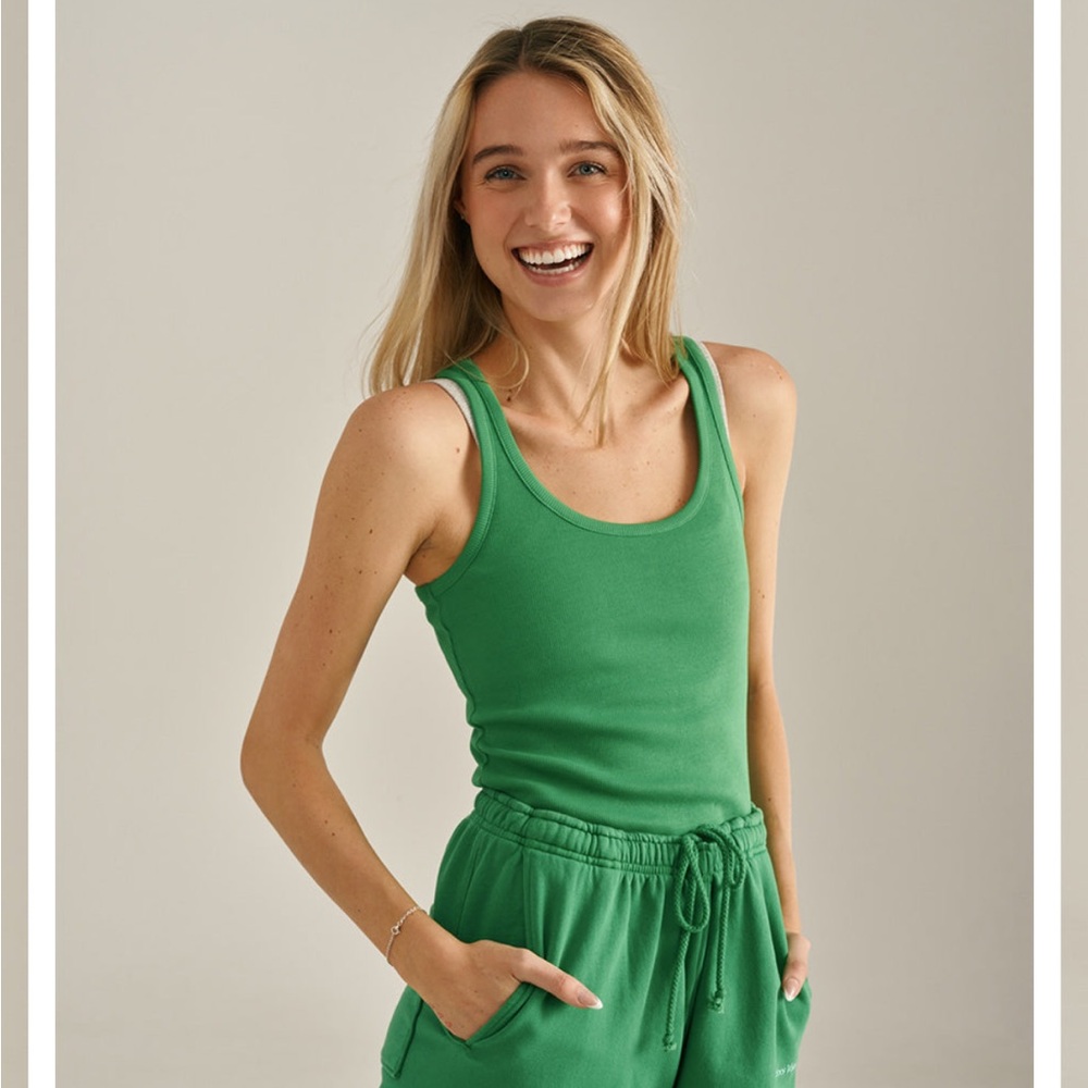 Outdoor Voices Organic Cotton rib tank sz XS in green